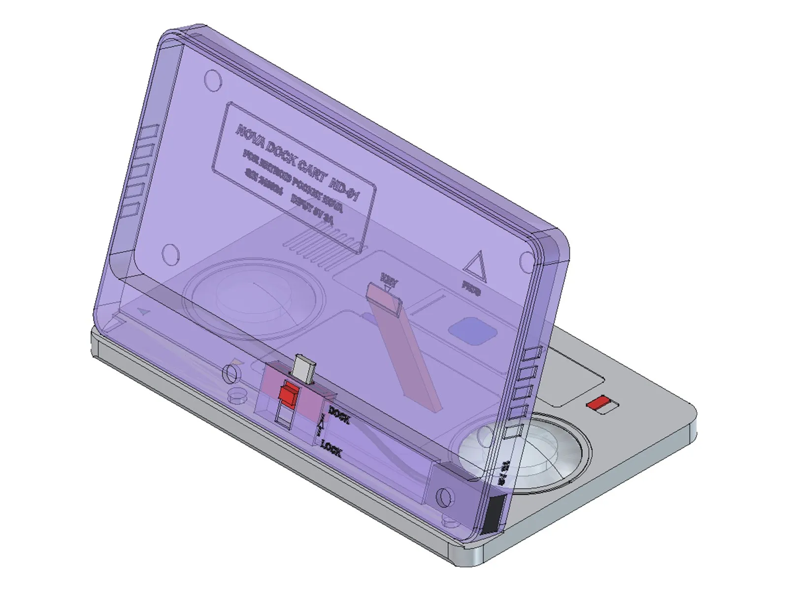 ND-01 open as a charging dock, in CAD.