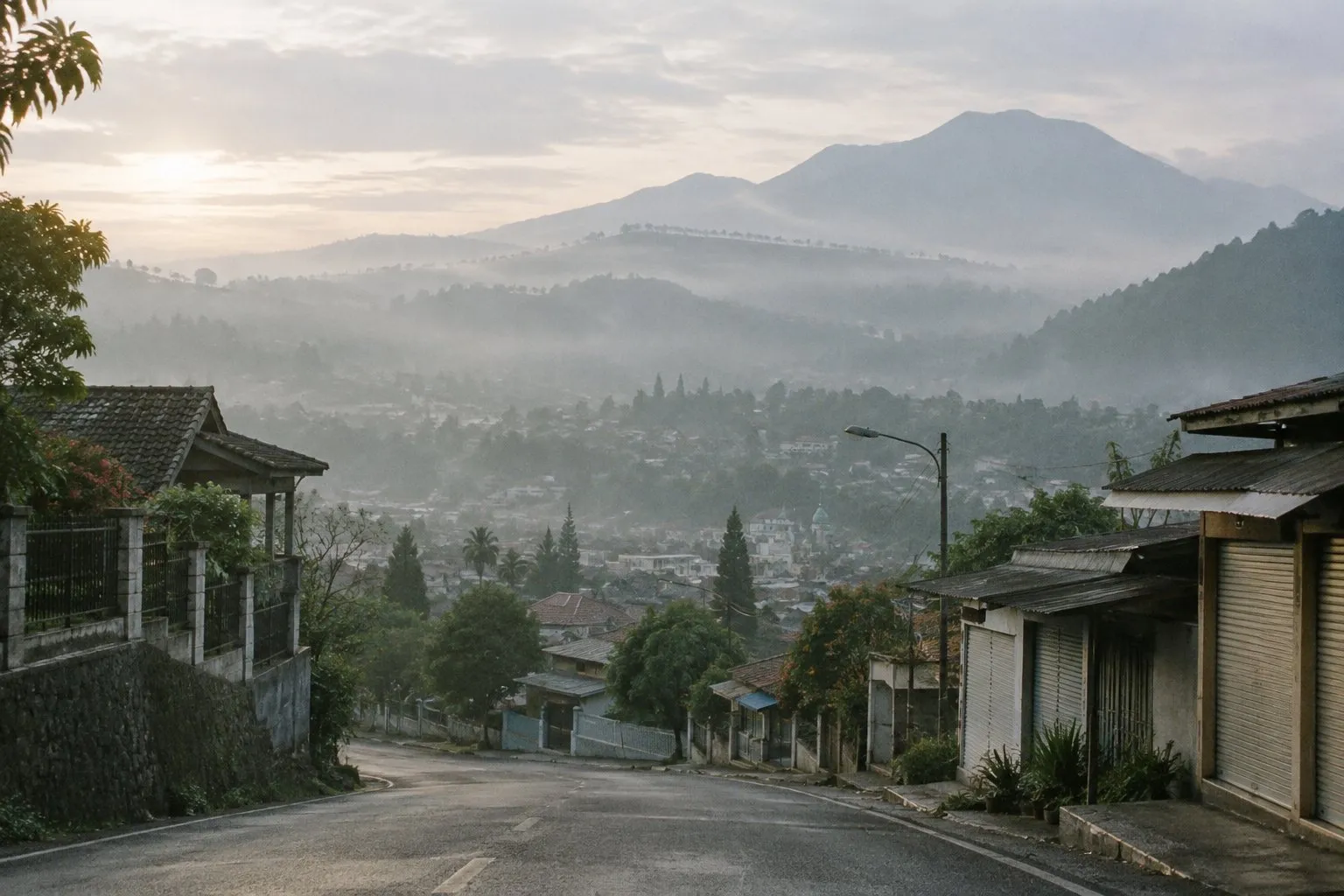 Fog over the hills of Batu in the early morning.